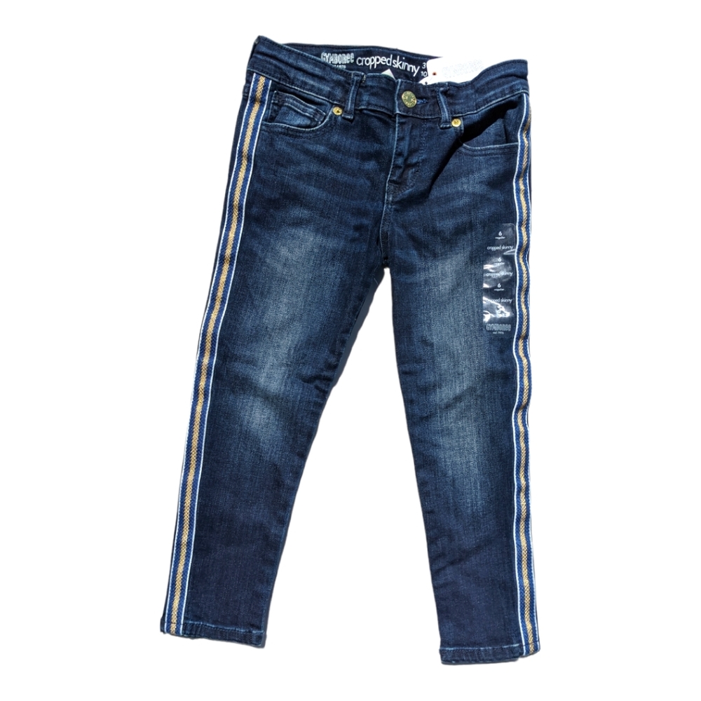 Gymboree Girls size 6 Cropped Skinny w/ Gold Trim Blue Jeans